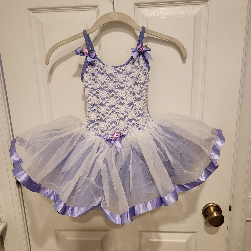 Small‎ Child Weissman Ballet Dance Costume White Purple Tutu Cutest Ever